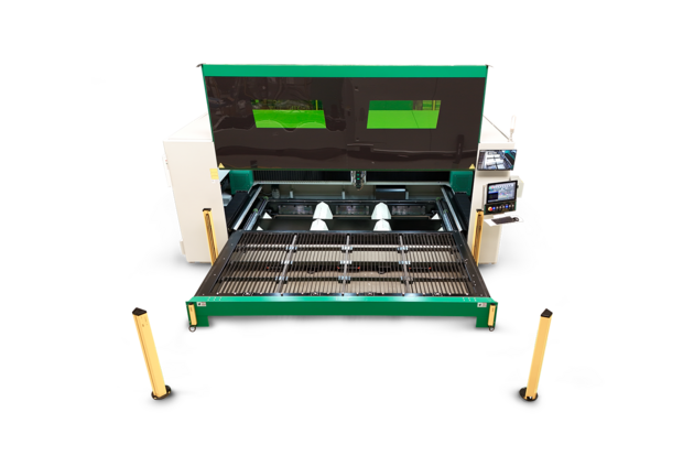 Der Flachbettlaser HLA kommt in der Grundausstattung mit einem ausfahrbaren Schneidtisch.