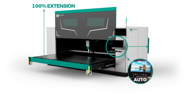 Flachbettlaser Hezinger mit praktischer Materialschublade